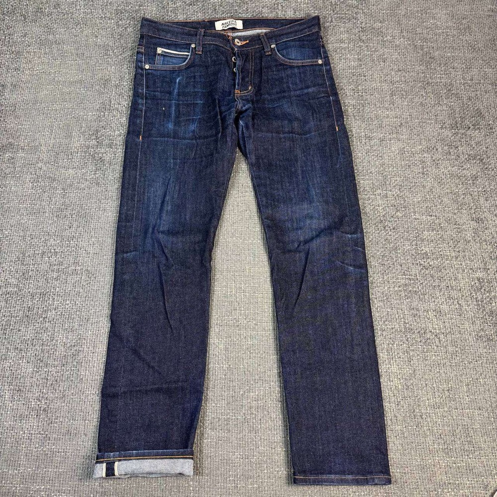 Naked & Famous Weird Guy Jeans Men 32 Indigo Blue Raw Selvedge Slim Tapered
